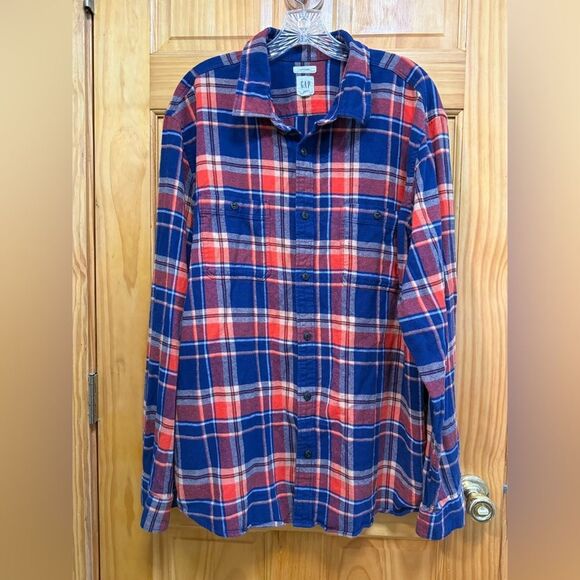 Gap untucked size 2XL orange and cobalt flannel shirt - Picture 1 of 9